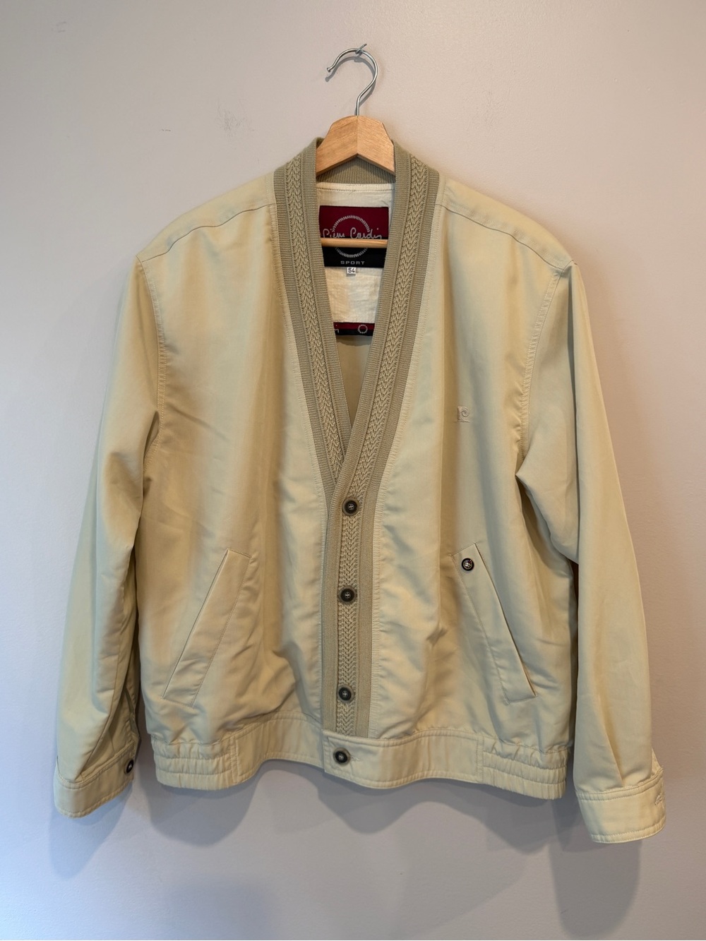 Vintage Pierre Cardin Sport Cardigan Bomber Jacket Cream Beige EU 54 US L